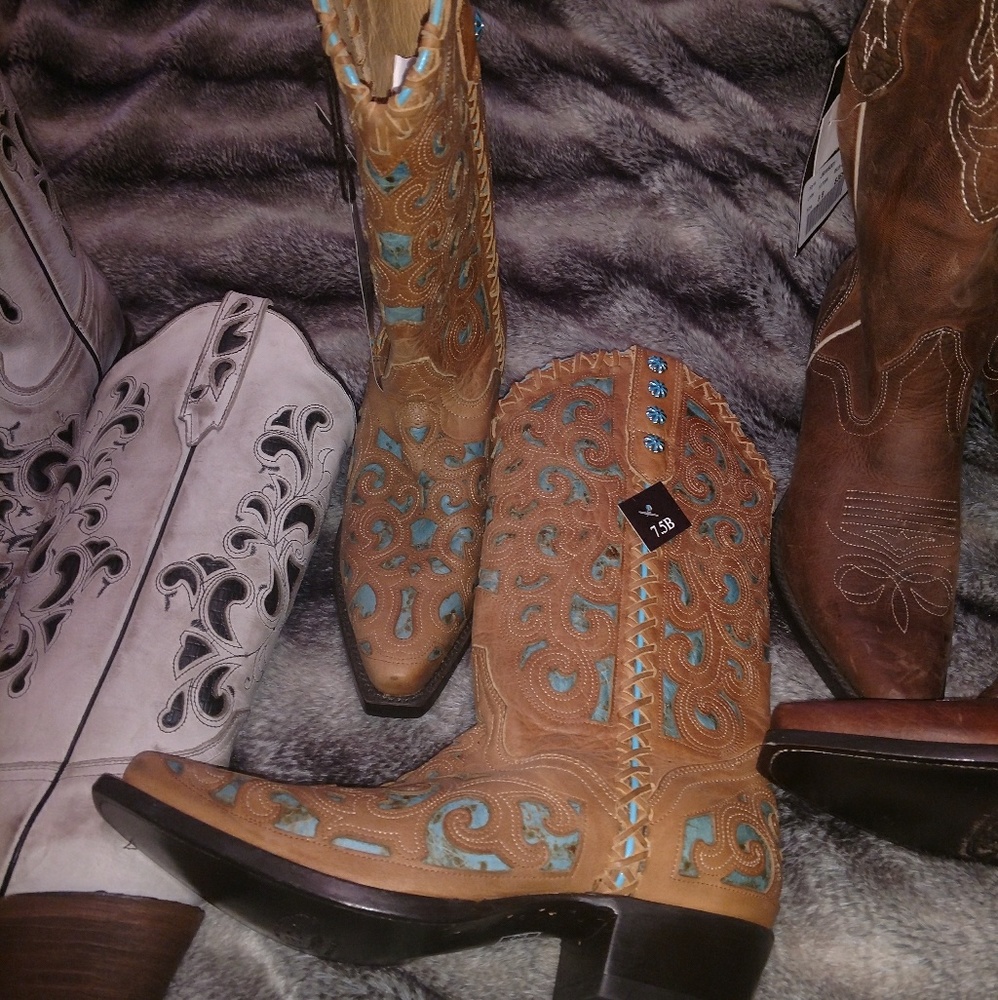 Teal& brown Cowboy boots